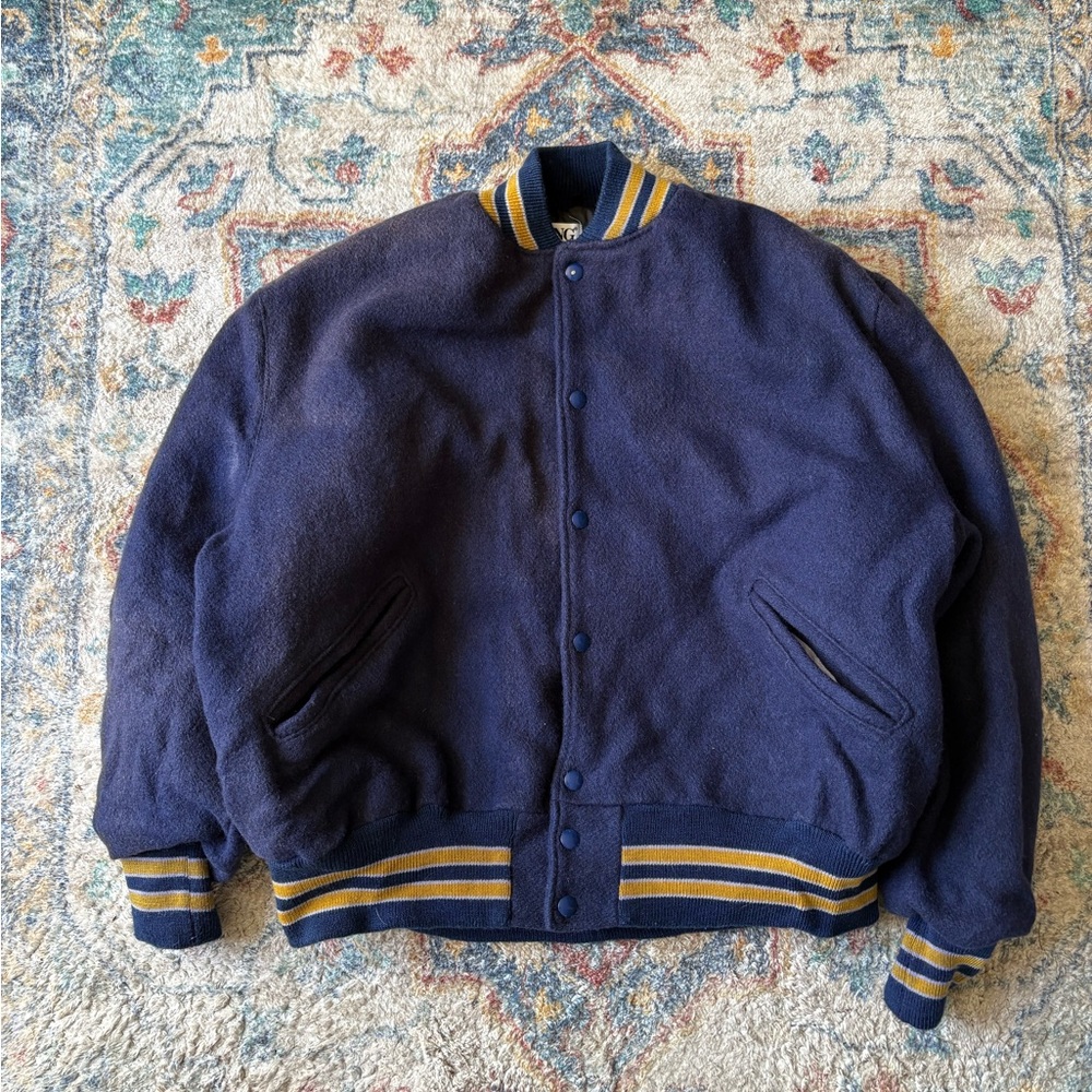 Vintage 80s Delong Blue Blank Varsity Jacket Large